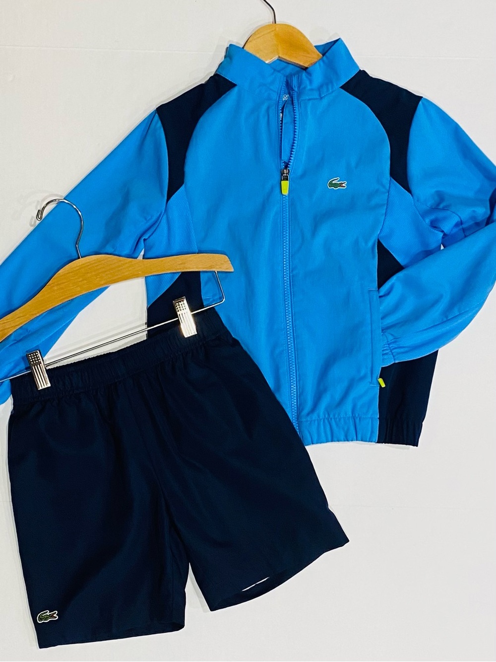 Lacoste Kids Matching Blue Colorblock Jacket and Shorts 128 cm (Size 6)